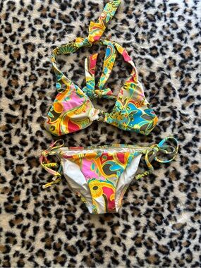 Trina Turk Girls' Multicolor Floral Paisley Halter Bikini